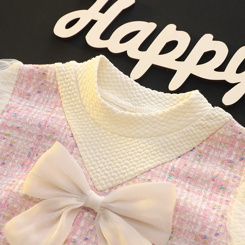 Girls' Elegant Long Sleeve Dress with Bow