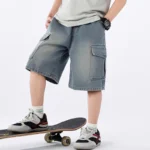 Boys' Solid Denim Summer Shorts with Pocket — Image 2