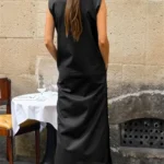 Vintage Solid Summer Dress with Slit — Image 4