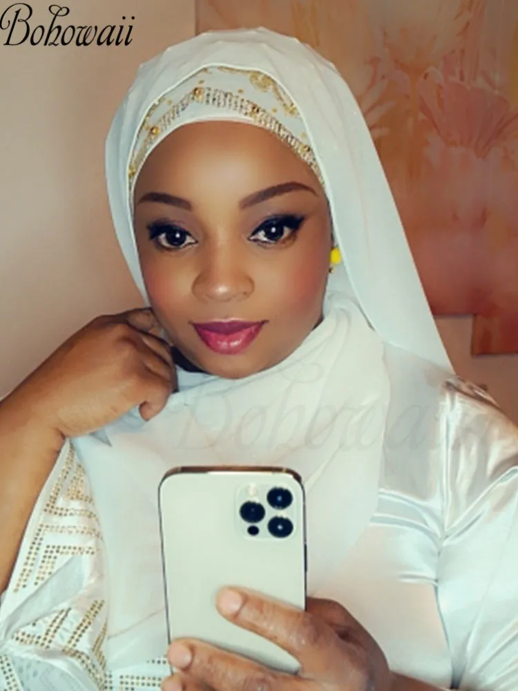 Chiffon Headscarf with Beads and Gold Shimmer
