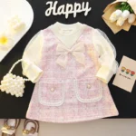 Girls' Elegant Long Sleeve Dress with Bow