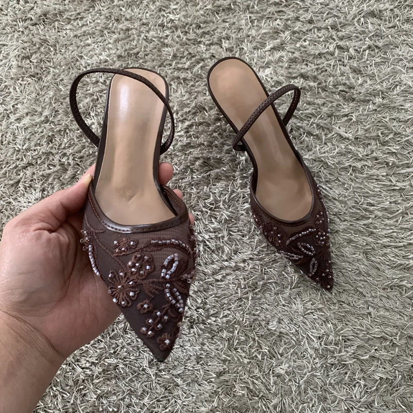 Slingback Heels with Beaded Embroidery