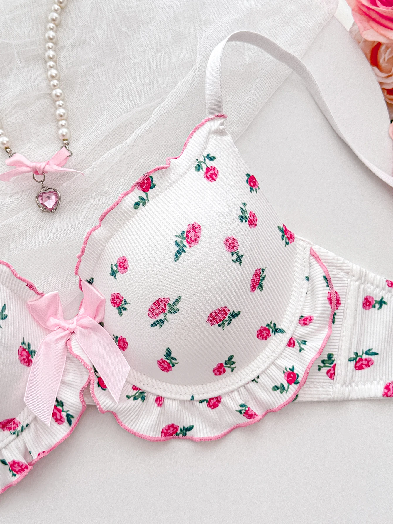 Floral Ruffled Bra with Bow