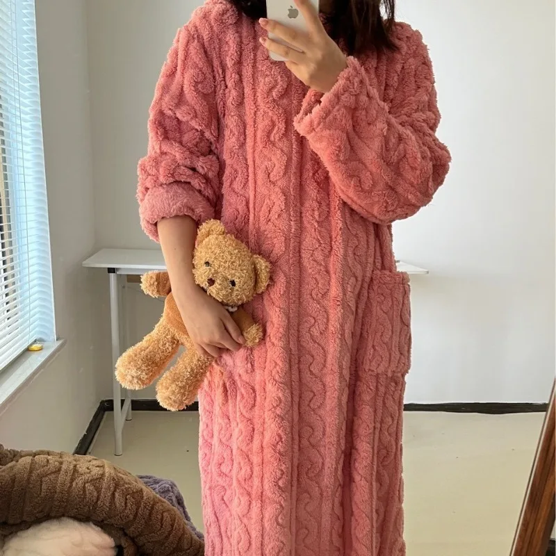 Warm Flannel Knee-Length House Robe Set
