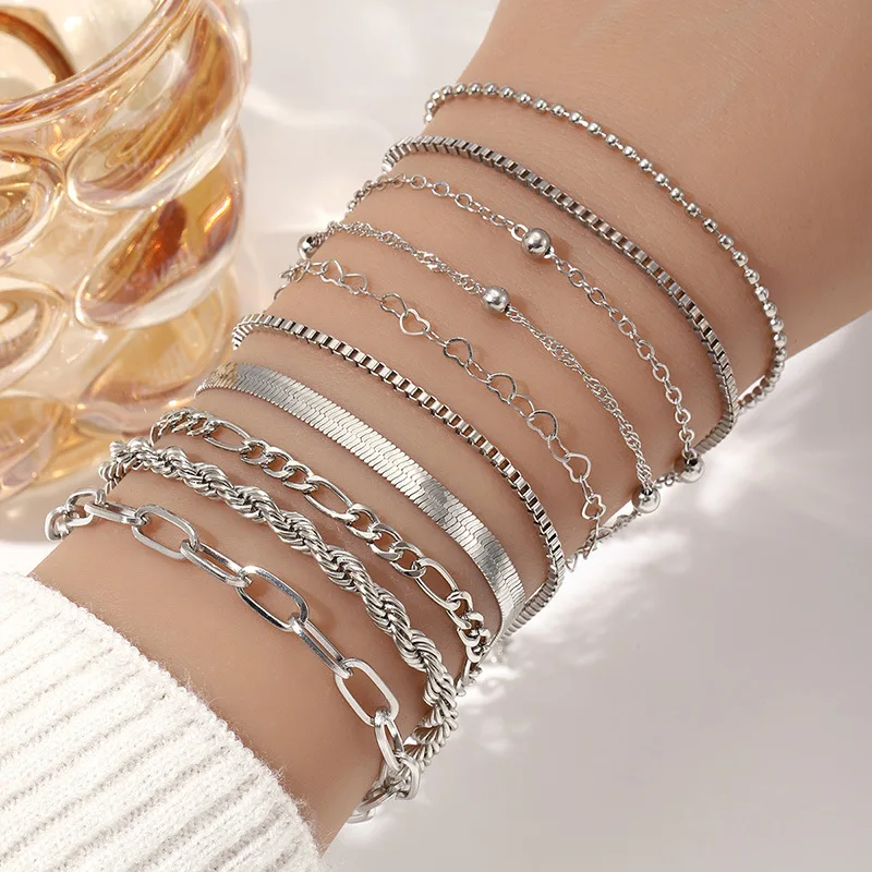 10-Piece Flat Chain Bracelet Set