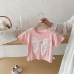 Girls' Pearl Short Sleeve Summer Top with Bow — Image 5