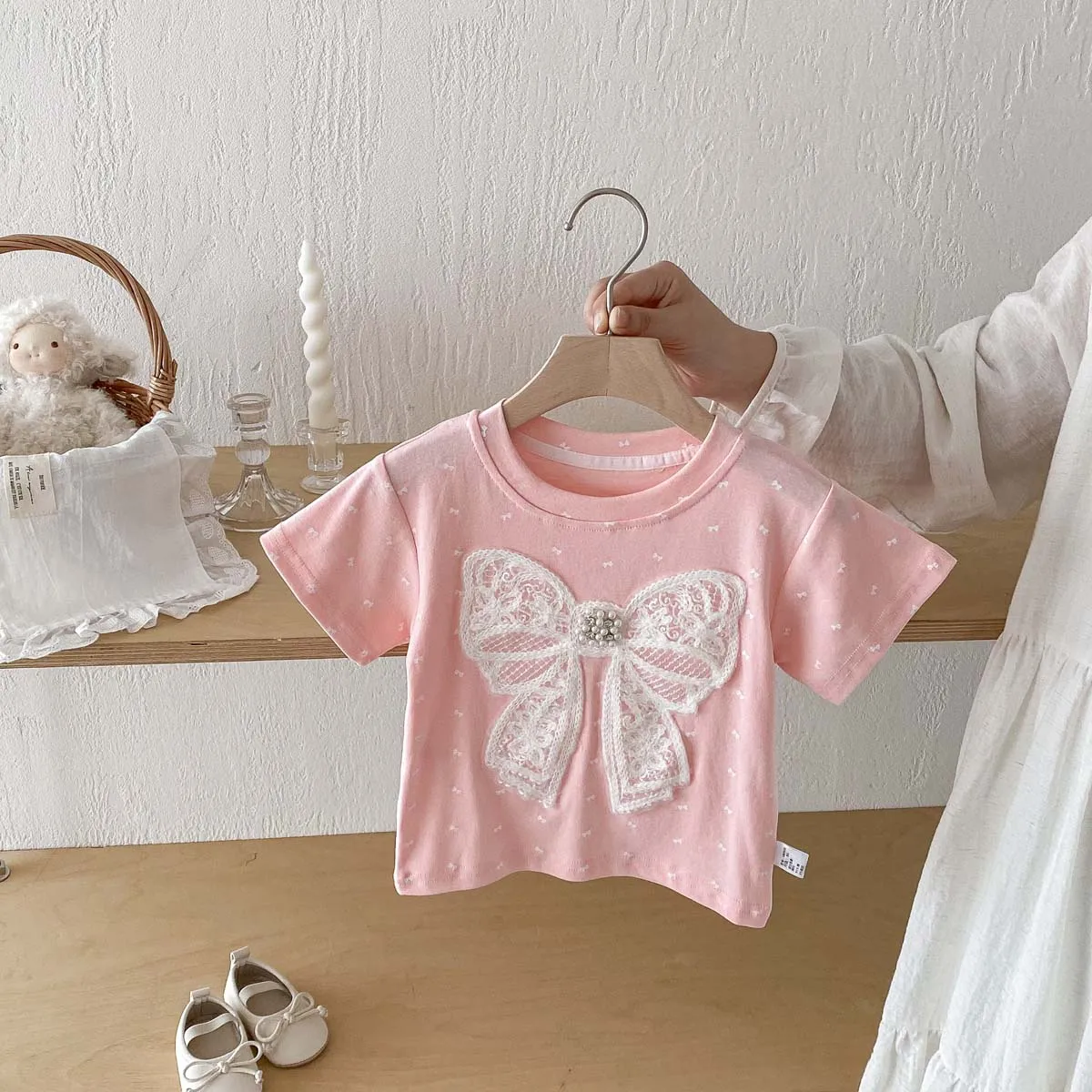 Girls' Pearl Short Sleeve Summer Top with Bow