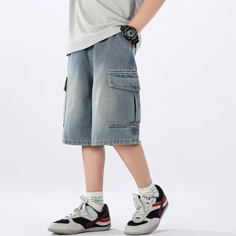 Boys' Solid Denim Summer Shorts with Pocket