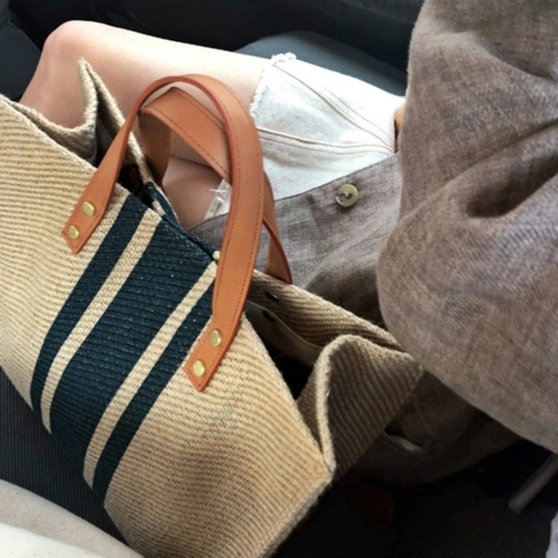 Large-Capacity Striped Canvas Tote Bag — Image 40