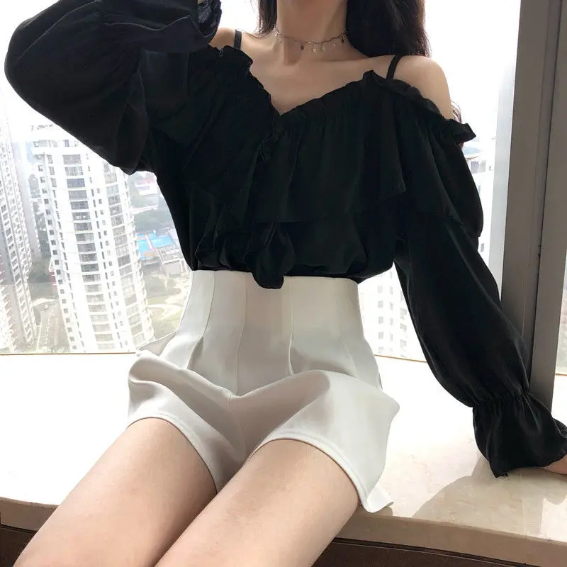 Soft V-Neck Chiffon Blouse with Wide Ruffled Sleeves