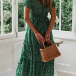 Summer Puff Sleeve Dress with Classic Print — Image 5