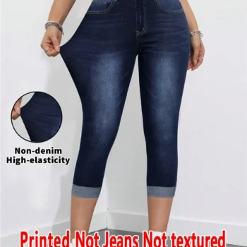 High Waist Floral Denim-Look Capri Leggings