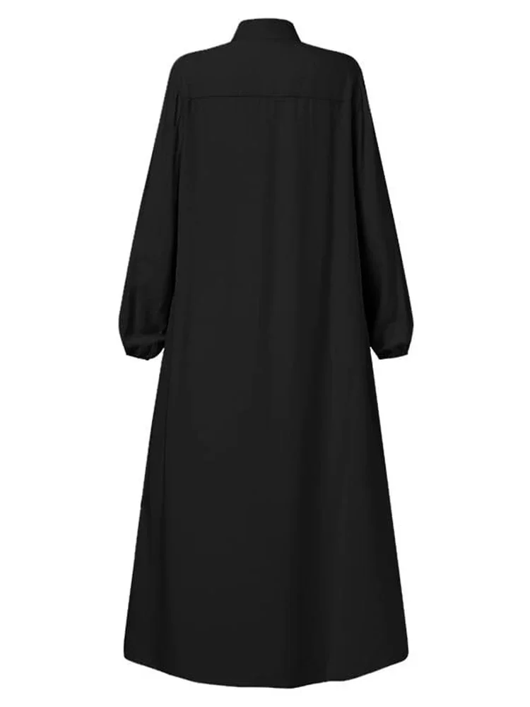 Black Abaya with Stand Collar and Zipper