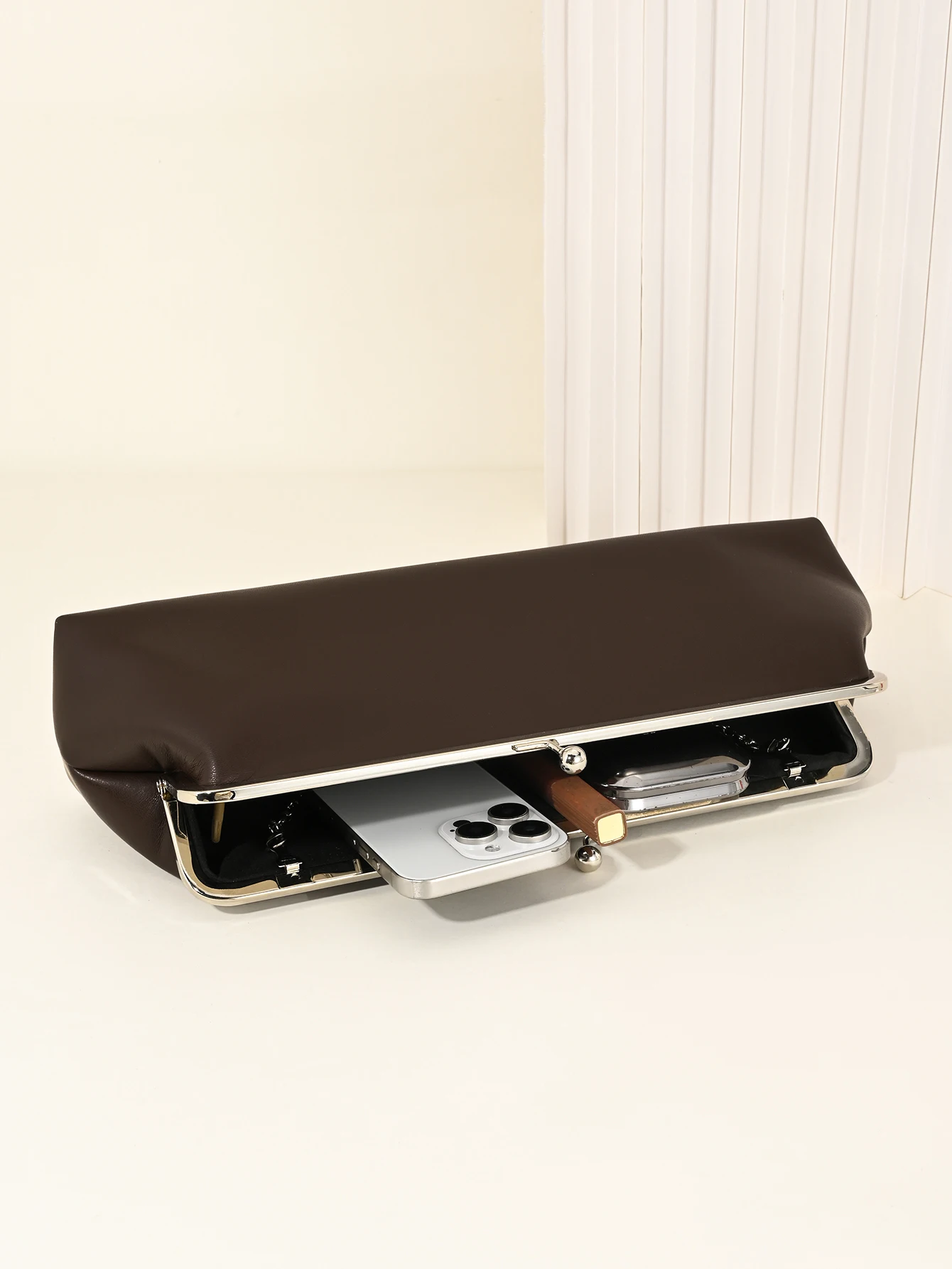 Faux Leather Evening Bag with Clasp