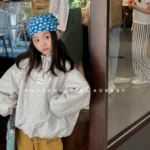 معطف مخطّط قطني دافئ للفتيات — صورة 2