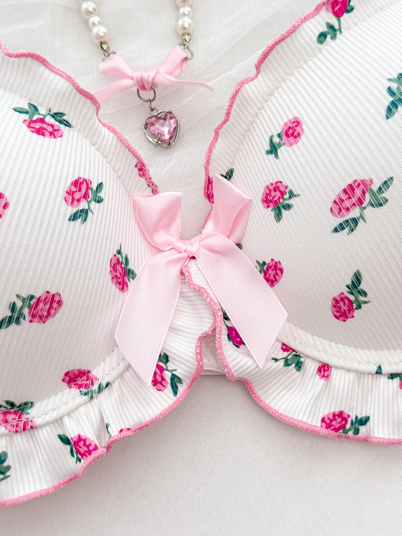 Floral Ruffled Bra with Bow
