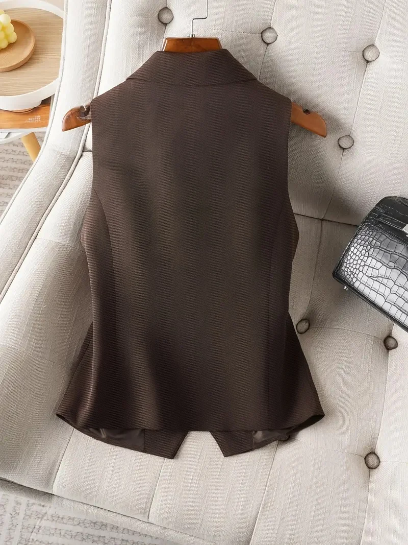Sleeveless Vest with Classic Collar and Three Buttons