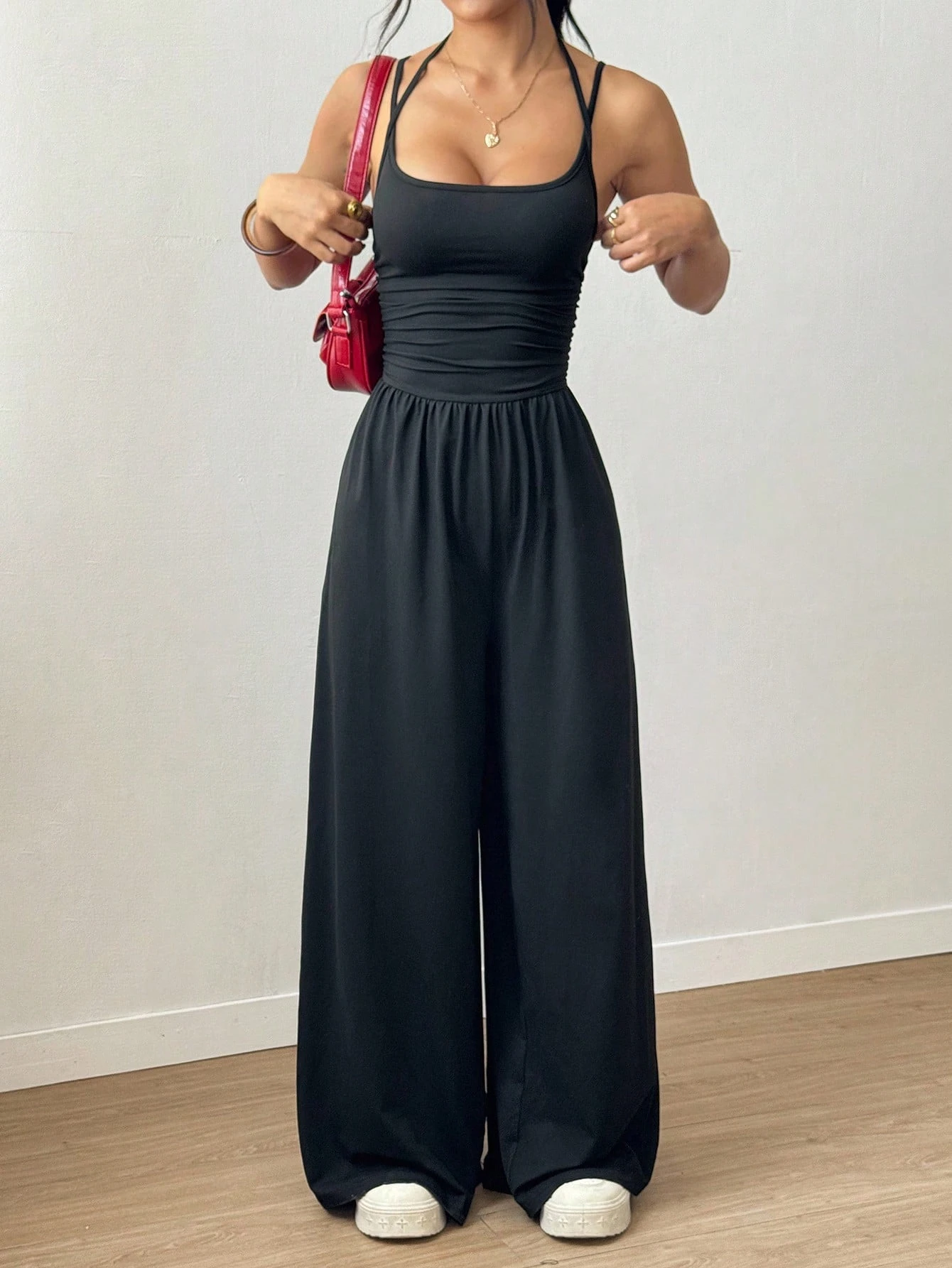Women's Loose Pleated Jumpsuit with Elastic Waist