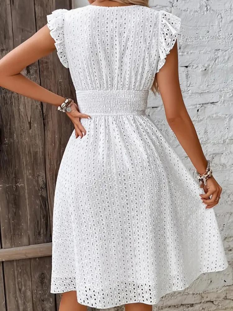 V-Neck Dress with Ruffled Sleeves
