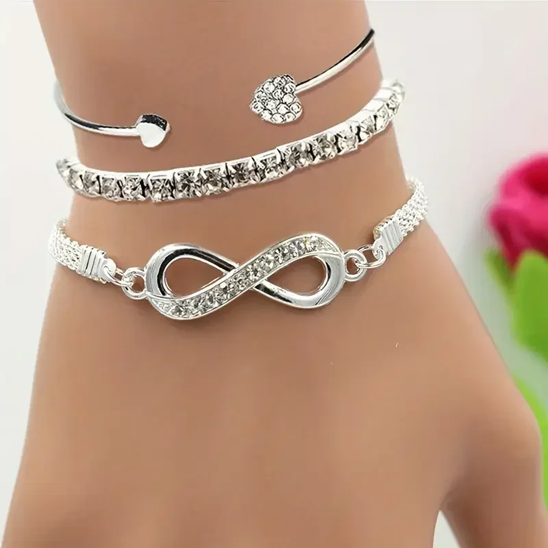 3-Piece Crystal Heart Bracelet Set