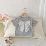 Girls' Pearl Short Sleeve Summer Top with Bow — Image 3