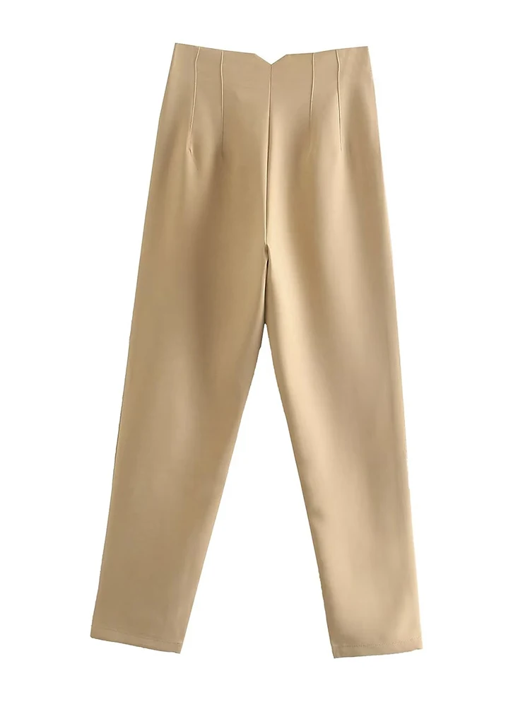 High Waist Straight Pants with Pockets and Front Zipper
