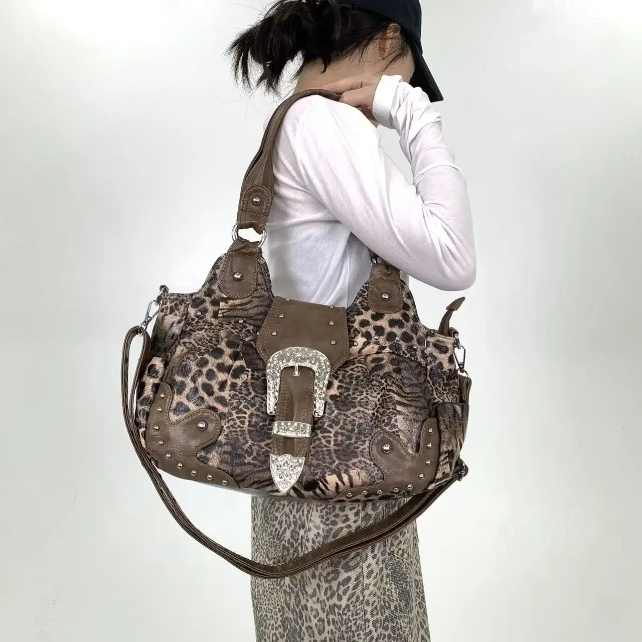 Girls' Y2K Leopard Print Shoulder Bag