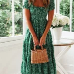 Summer Puff Sleeve Dress with Classic Print — Image 3