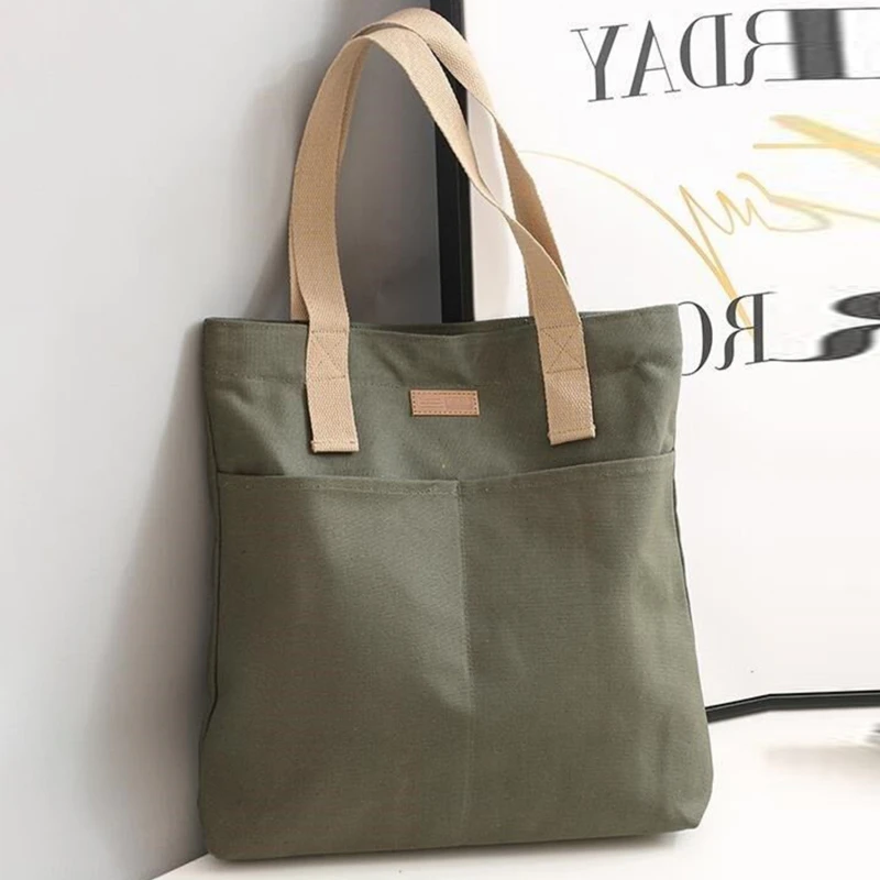 Casual Solid Canvas Tote Bag