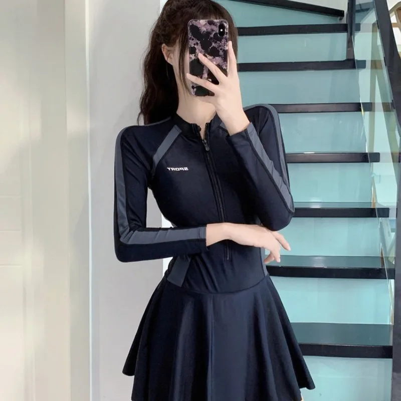 Long Sleeve Sports Swimsuit with Front Zip
