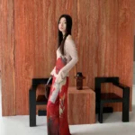 Red Mesh Skirt with Front Tie — Image 2