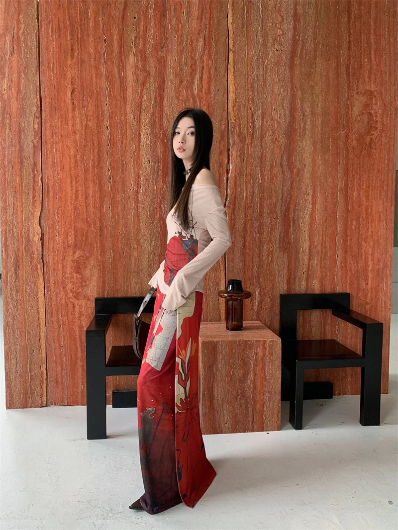 Red Mesh Skirt with Front Tie