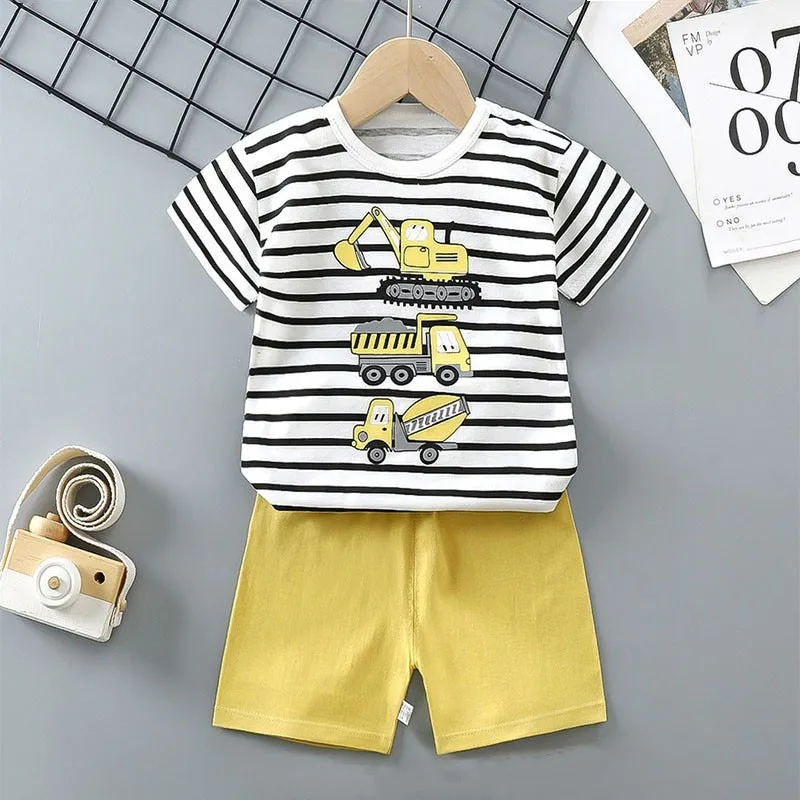 Kids' Set with Striped Excavator Print