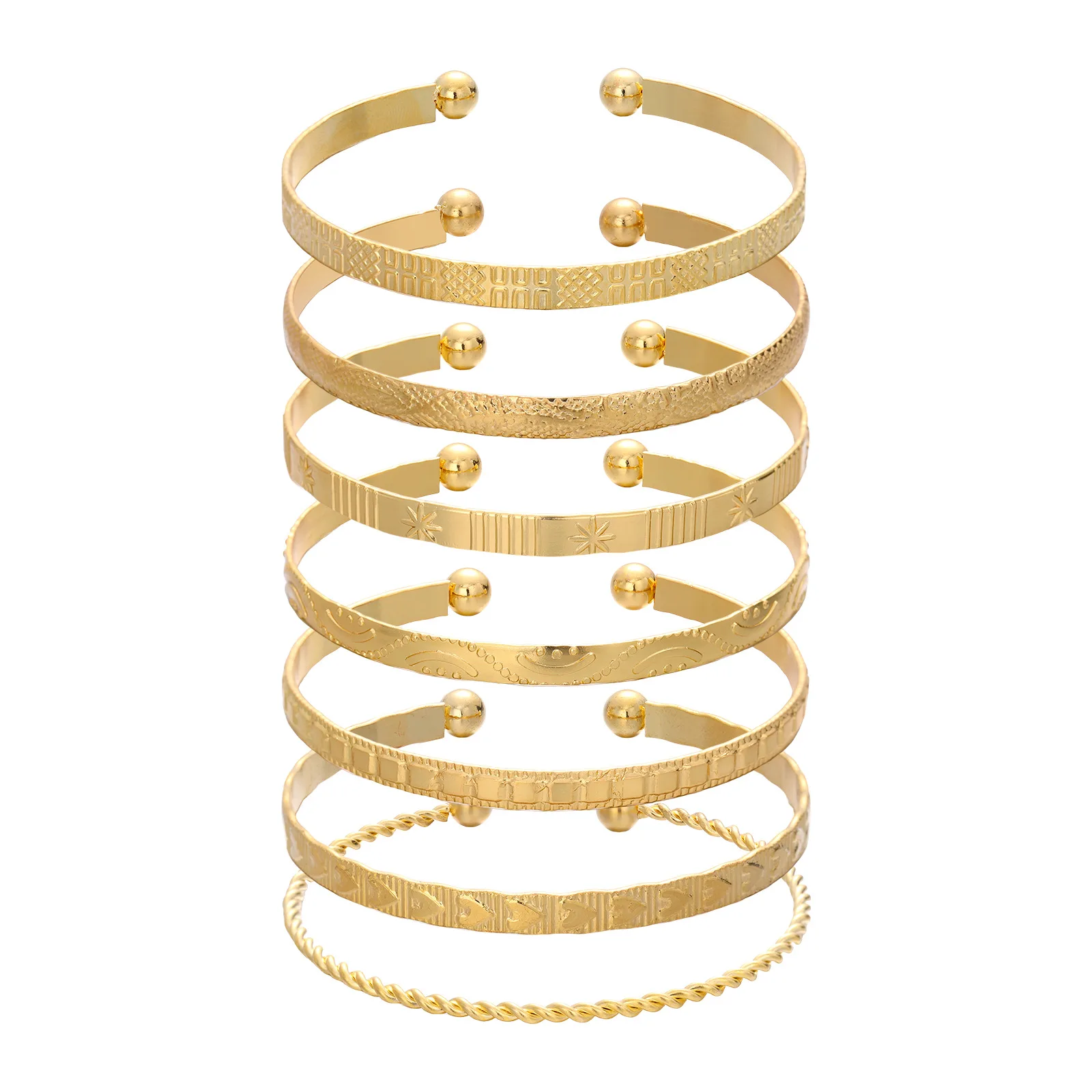 7-Piece Engraved Metal Bracelet Set