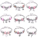 Pink Bracelet with Beads and Snake Chain