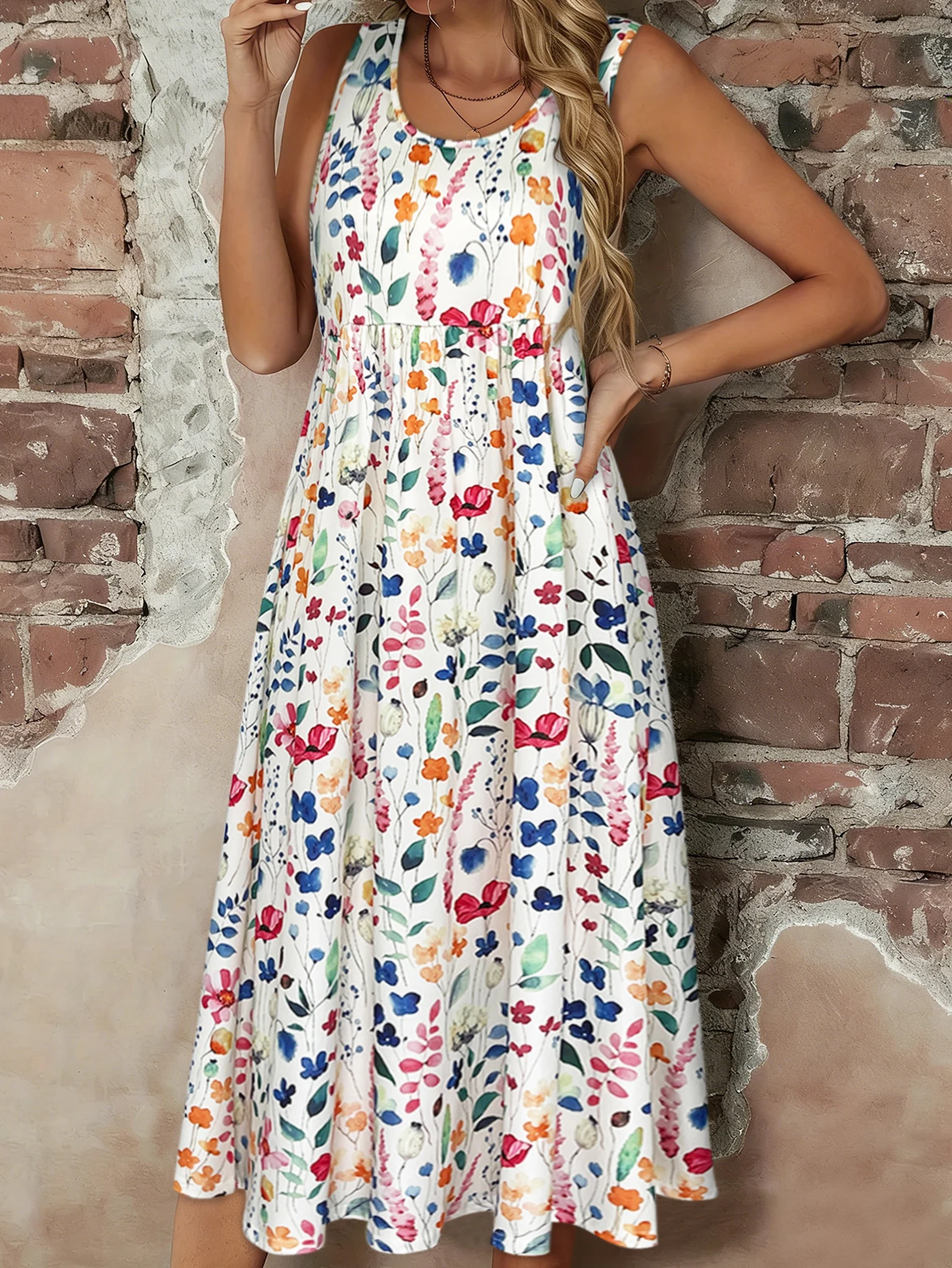 Floral Sleeveless Midi Dress
