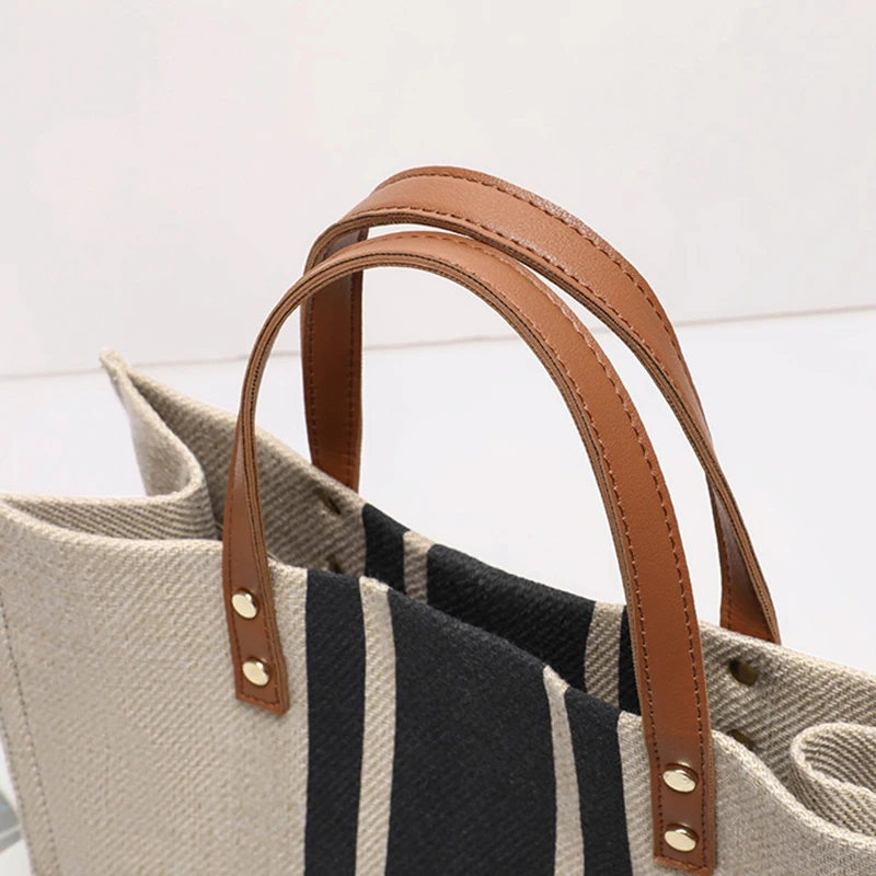 Large-Capacity Striped Canvas Tote Bag — Image 25