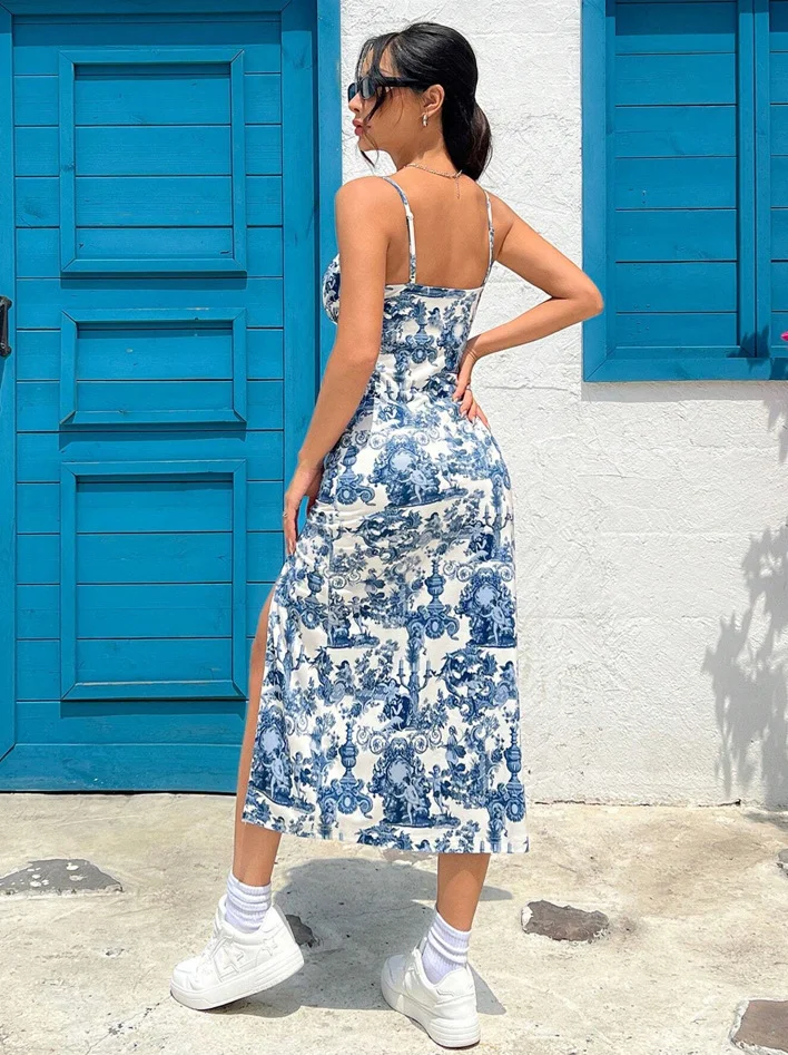 Long Dress with Wrap Bodice and Side Slit