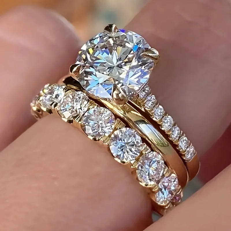 3-Piece Shiny Round Stone Ring Set