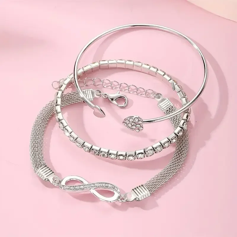 3-Piece Crystal Heart Bracelet Set