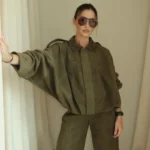 Suede Bomber Jacket with Collar and Zipper — Image 6