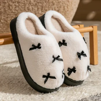 Warm Winter Slippers with Bow