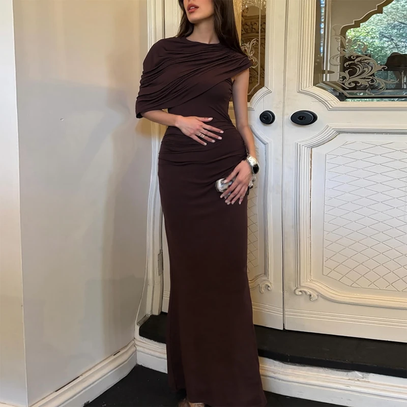 فستان سهرة سادة بأكمام قصيرة — صورة 23