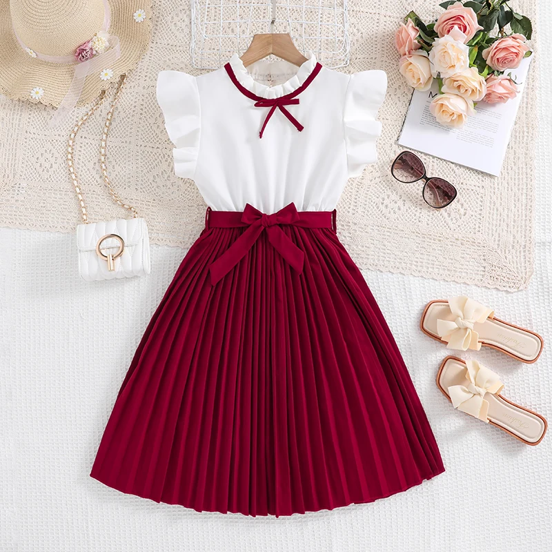Girls' White Dress with Khaki Skirt