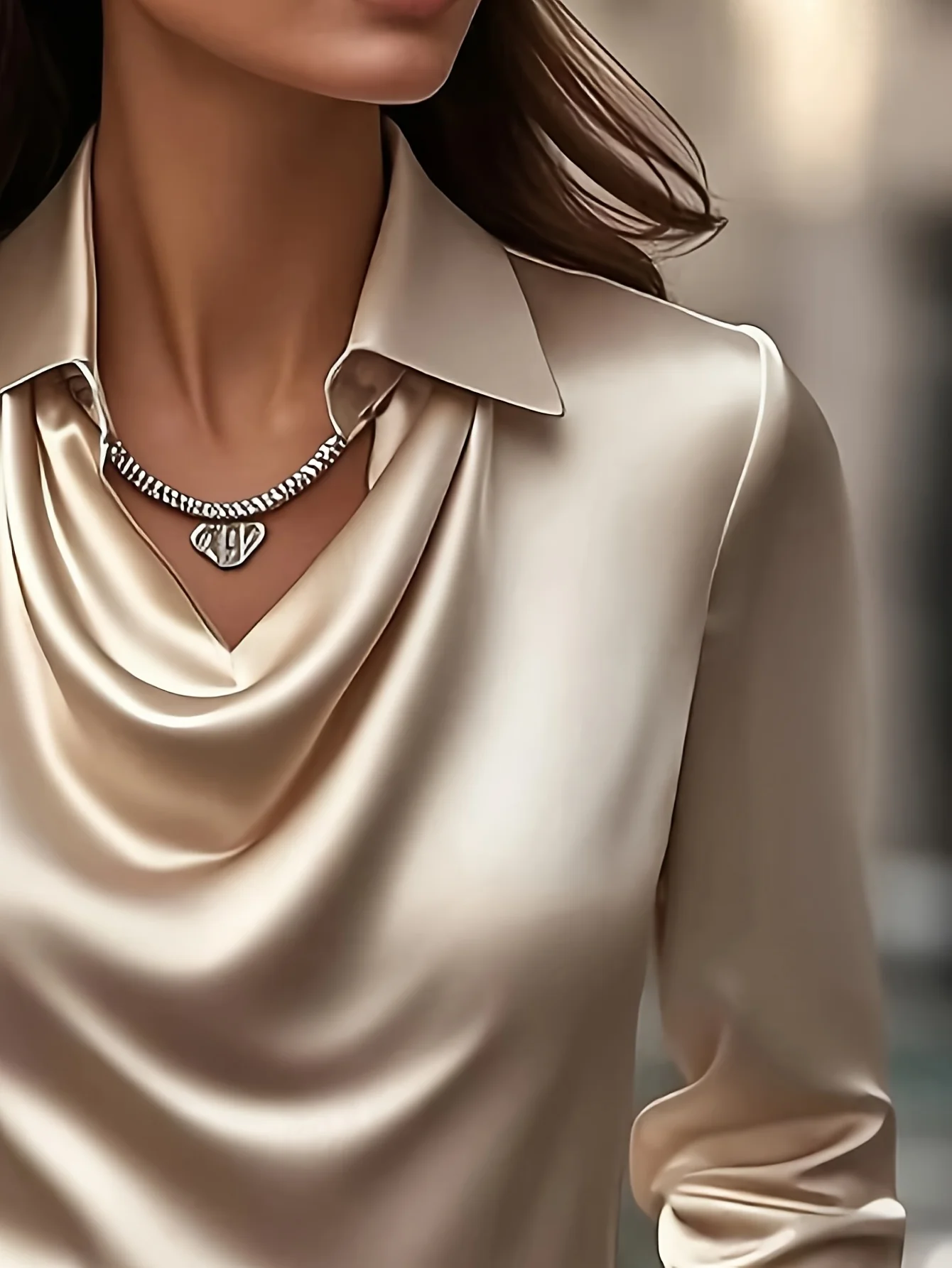 Satin Long Sleeve Round Neck Shirt