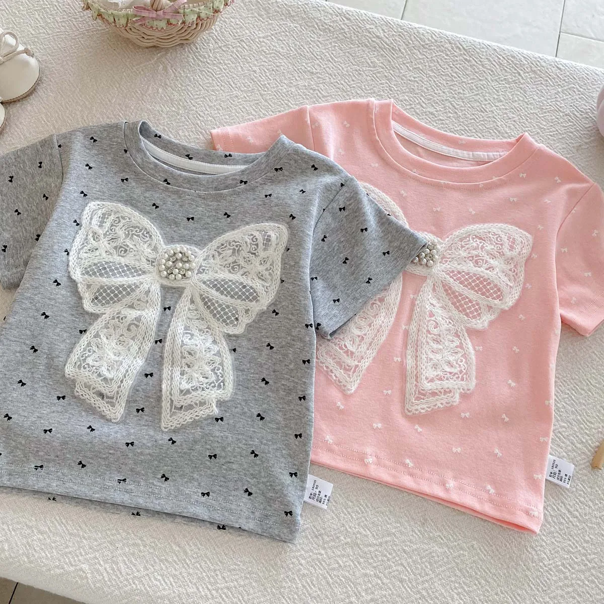Girls' Pearl Short Sleeve Summer Top with Bow — Image 10