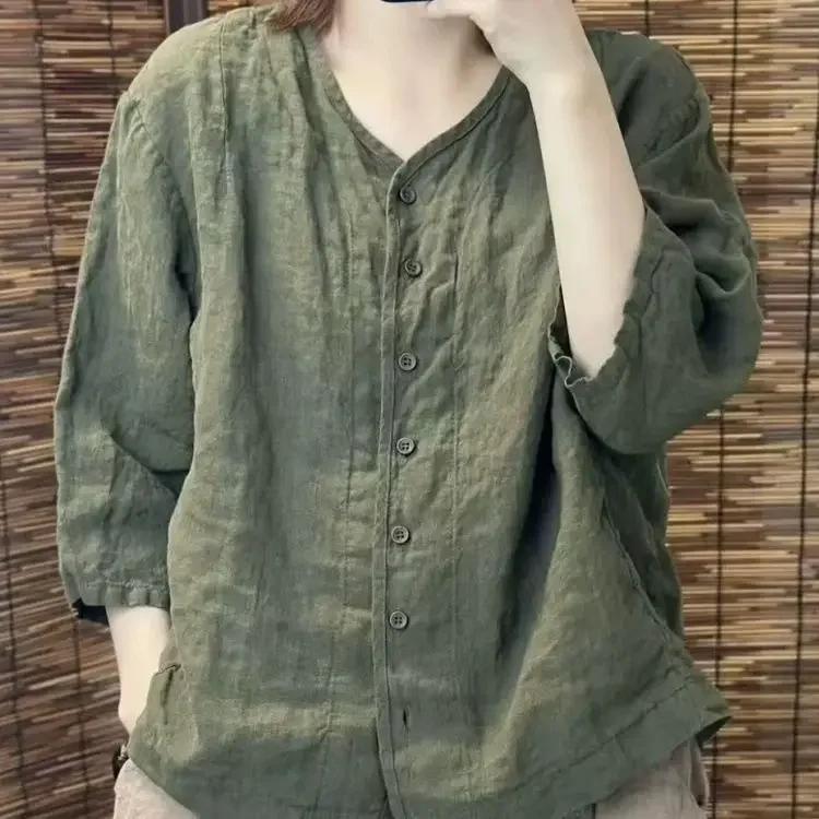 Casual Loose V-Neck Shirt with Buttons