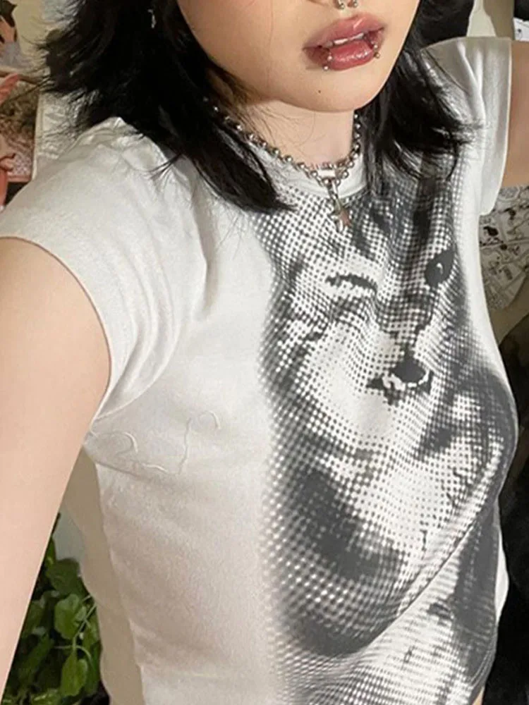 White Cropped Animal Print T-Shirt