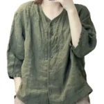 Casual Loose V-Neck Shirt with Buttons — Image 2