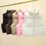 Cropped Winter Stand Collar Vest with Front Zipper